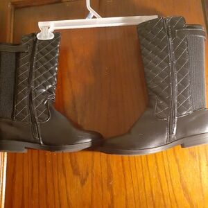 Black Quilted Knee-High Boots